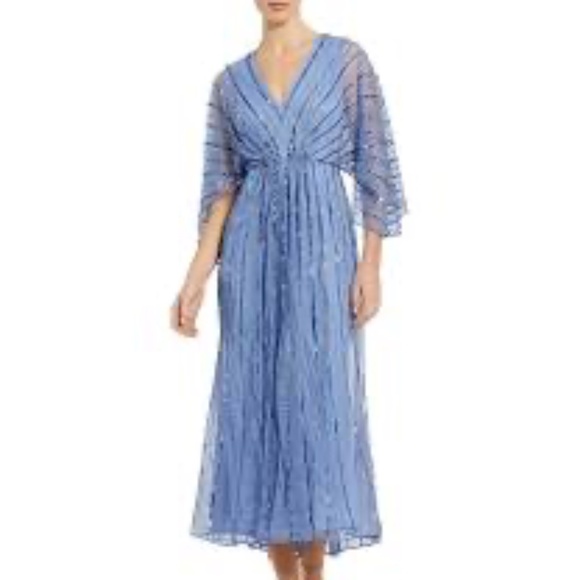 Beaded Striping Kimono Sleeve V Neck Dress - Picture 1 of 4